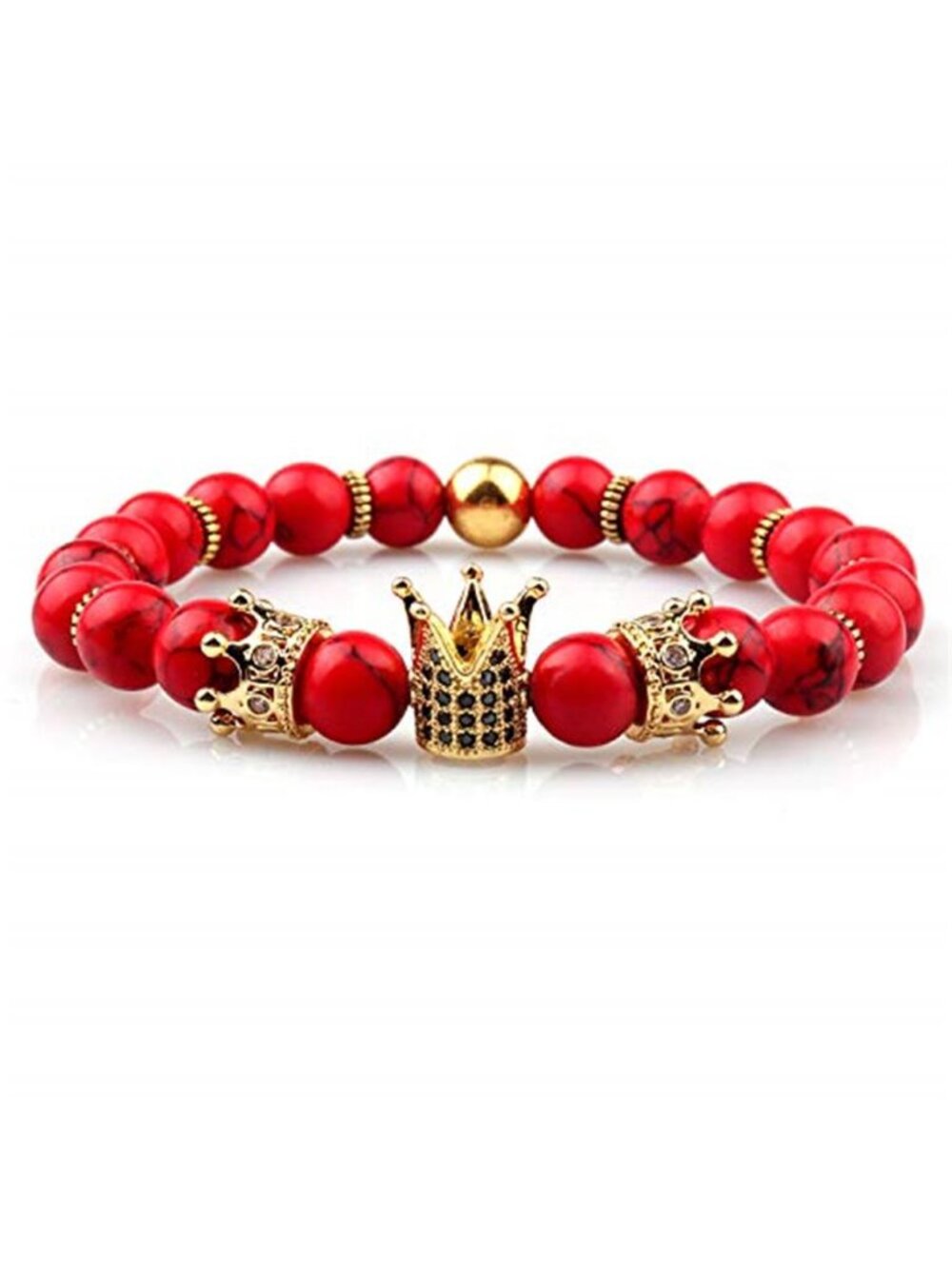 Crown Beaded Bracelet King Queen Charm Agate Stone Stretch Couple Jewelry